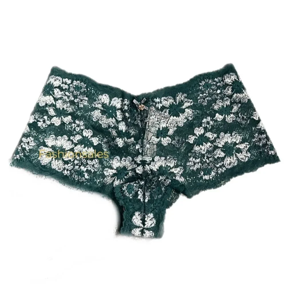 Victoria’s Secret Body metallic lace Shortie panty green/ silver Small